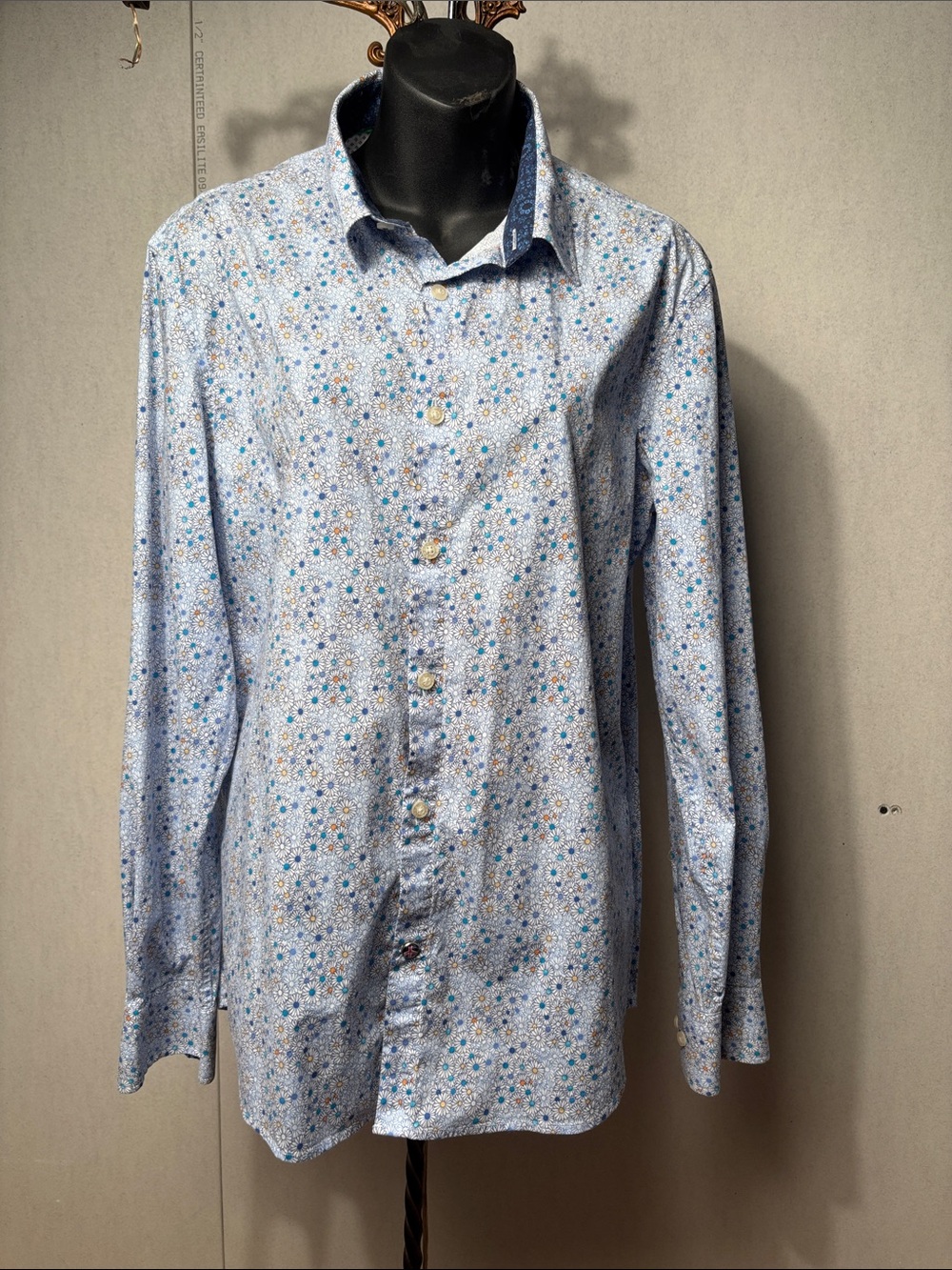 English Laundry John Lennon Light Blue Floral-Print Button Down Shirt